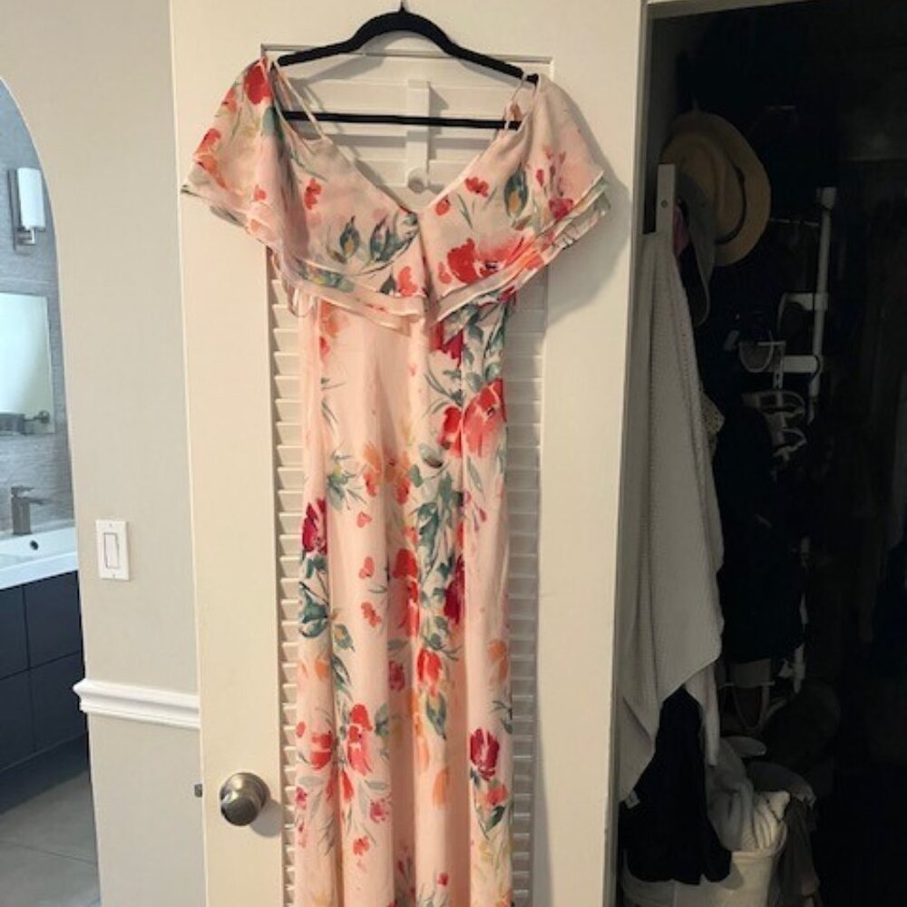 CALVIN KLEIN Size 2 Flutter Sleeve Floral Print Ruffle Dress